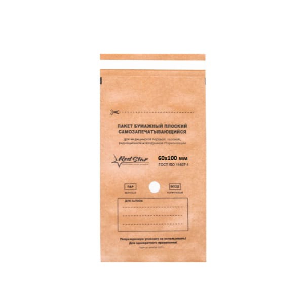 Пакет бумажный плоский Крафт 60*100, 100 шт
